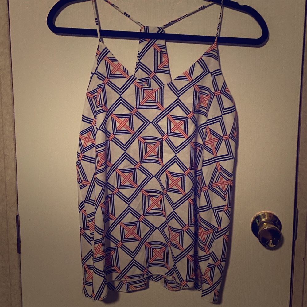 Karlie; size small; orange and navy top